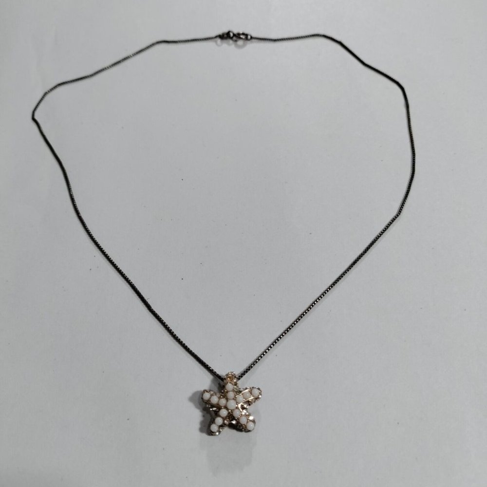 925 Sterling Silver Starfish Pendant Necklace Italy FAS White Clear Rhinestone